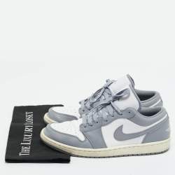 Pre Owned Air Jordans Grey/White Leather Jordan 1 Low Vintage Stealth Grey Sneakers Size 44