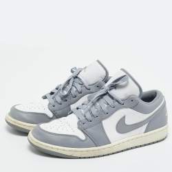 Pre Owned Air Jordans Grey/White Leather Jordan 1 Low Vintage Stealth Grey Sneakers Size 44