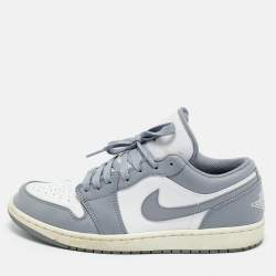 Pre Owned Air Jordans Grey/White Leather Jordan 1 Low Vintage Stealth Grey Sneakers Size 44