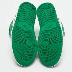 Pre Owned Air Jordans Green/White Leather Jordan 1 Retro High Top Sneakers Size 42.5