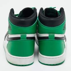 Pre Owned Air Jordans Green/White Leather Jordan 1 Retro High Top Sneakers Size 42.5