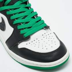 Pre Owned Air Jordans Green/White Leather Jordan 1 Retro High Top Sneakers Size 42.5