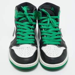 Pre Owned Air Jordans Green/White Leather Jordan 1 Retro High Top Sneakers Size 42.5