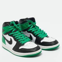 Pre Owned Air Jordans Green/White Leather Jordan 1 Retro High Top Sneakers Size 42.5