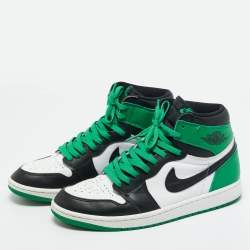 Pre Owned Air Jordans Green/White Leather Jordan 1 Retro High Top Sneakers Size 42.5