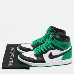 Pre Owned Air Jordans Green/White Leather Jordan 1 Retro High Top Sneakers Size 42.5