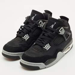Pre Owned Air Jordans Black Canvas and Leather Jordan 4 High Top Sneakers Size 43