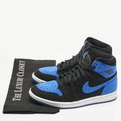 Pre Owned Air Jordans Blue/Black Suede Jordan 1 Retro High OG Royal Reimagined Sneakers Size 37.5