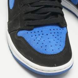 Pre Owned Air Jordans Blue/Black Suede Jordan 1 Retro High OG Royal Reimagined Sneakers Size 37.5