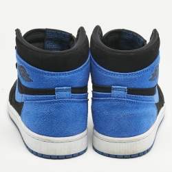 Pre Owned Air Jordans Blue/Black Suede Jordan 1 Retro High OG Royal Reimagined Sneakers Size 37.5