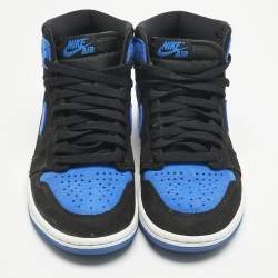 Pre Owned Air Jordans Blue/Black Suede Jordan 1 Retro High OG Royal Reimagined Sneakers Size 37.5