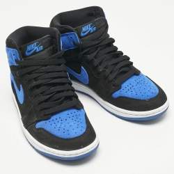 Pre Owned Air Jordans Blue/Black Suede Jordan 1 Retro High OG Royal Reimagined Sneakers Size 37.5