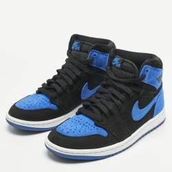 Pre Owned Air Jordans Blue/Black Suede Jordan 1 Retro High OG Royal Reimagined Sneakers Size 37.5
