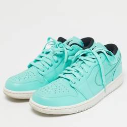 Pre Owned Air Jordans Green Leather Jordan 1 Low Hyper Turquoise Sneakers Size 44