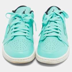 Pre Owned Air Jordans Green Leather Jordan 1 Low Hyper Turquoise Sneakers Size 44