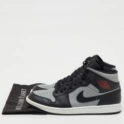 Pre Owned Air Jordans Black/Grey Leather Jordan 1 Mid Shadow Red Sneakers Size 45