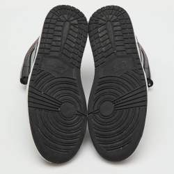 Pre Owned Air Jordans Black/Grey Leather Jordan 1 Mid Shadow Red Sneakers Size 45