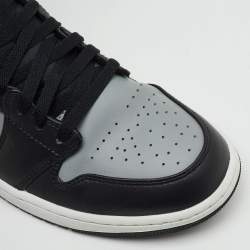 Pre Owned Air Jordans Black/Grey Leather Jordan 1 Mid Shadow Red Sneakers Size 45