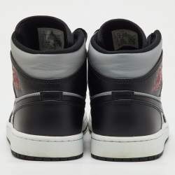Pre Owned Air Jordans Black/Grey Leather Jordan 1 Mid Shadow Red Sneakers Size 45