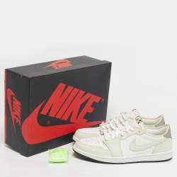 Pre Owned Air Jordans White/Green Leather Jordan 1 Retro Low White Ghost Green Sneakers Size 45