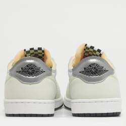 Pre Owned Air Jordans White/Green Leather Jordan 1 Retro Low White Ghost Green Sneakers Size 45