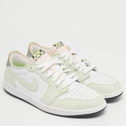 Pre Owned Air Jordans White/Green Leather Jordan 1 Retro Low White Ghost Green Sneakers Size 45