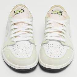 Pre Owned Air Jordans White/Green Leather Jordan 1 Retro Low White Ghost Green Sneakers Size 45