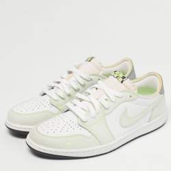 Pre Owned Air Jordans White/Green Leather Jordan 1 Retro Low White Ghost Green Sneakers Size 45