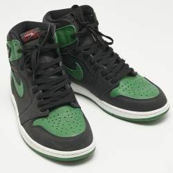 Pre Owned Air Jordans Green/Black Leather Jordan 1 Retro High Pine Green Black Sneakers Size 45.5