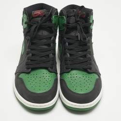 Pre Owned Air Jordans Green/Black Leather Jordan 1 Retro High Pine Green Black Sneakers Size 45.5
