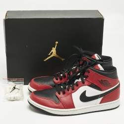 Pre Owned حذاء رياضي اير جوردانز جلد أسود/رمادي جوردان 1 ميد شادو أحمر مقاس 45