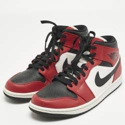 Pre Owned حذاء رياضي اير جوردانز جلد أسود/رمادي جوردان 1 ميد شادو أحمر مقاس 45