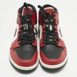 Pre Owned حذاء رياضي اير جوردانز جلد أسود/رمادي جوردان 1 ميد شادو أحمر مقاس 45