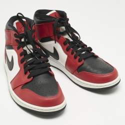 Pre Owned حذاء رياضي اير جوردانز جلد أسود/رمادي جوردان 1 ميد شادو أحمر مقاس 45