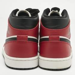 Pre Owned حذاء رياضي اير جوردانز جلد أسود/رمادي جوردان 1 ميد شادو أحمر مقاس 45