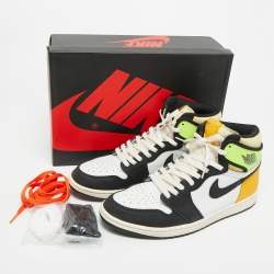Pre Owned Air Jordans Multicolor Leather Jordan 1 Retro High White Black Volt University Gold Sneakers Size 45.5