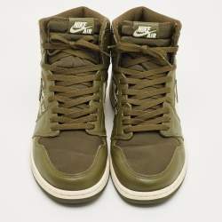 Pre Owned Air Jordans Green Leather and Canvas Jordan 1 Retro High Olive Sneakers Size 45.5
