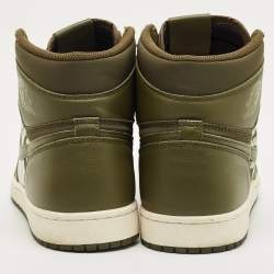 Pre Owned Air Jordans Green Leather and Canvas Jordan 1 Retro High Olive Sneakers Size 45.5