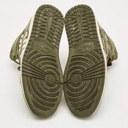 Pre Owned Air Jordans Green Leather and Canvas Jordan 1 Retro High Olive Sneakers Size 45.5