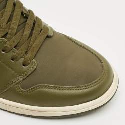 Pre Owned Air Jordans Green Leather and Canvas Jordan 1 Retro High Olive Sneakers Size 45.5