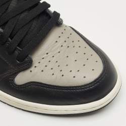 Pre Owned Air Jordans Black/Grey Leather Jordan 1 Retro High Shadow Sneakers Size 45