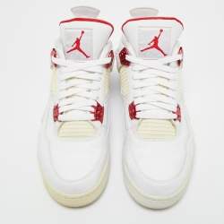 مملوكة مسبقًا Air Jordans White Leather Jordan 4 Retro Metallic Red Sneakers Size 45