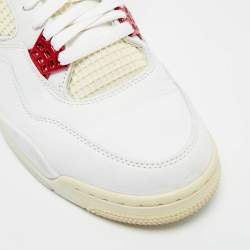 مملوكة مسبقًا Air Jordans White Leather Jordan 4 Retro Metallic Red Sneakers Size 45