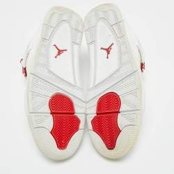 مملوكة مسبقًا Air Jordans White Leather Jordan 4 Retro Metallic Red Sneakers Size 45