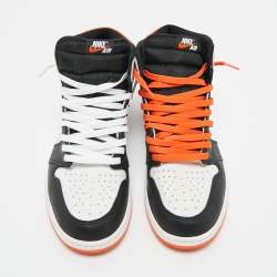 Pre Owned Air Jordans Multicolor Leather Jordan 1 Retro High Electro Orange Sneakers Size 45.5