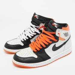 Pre Owned Air Jordans Multicolor Leather Jordan 1 Retro High Electro Orange Sneakers Size 45.5