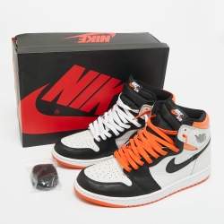Pre Owned Air Jordans Multicolor Leather Jordan 1 Retro High Electro Orange Sneakers Size 45.5