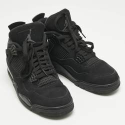 Pre Owned Air Jordans Black Nubuck Leather Jordan 4 Retro Black Cat Sneakers Size 45