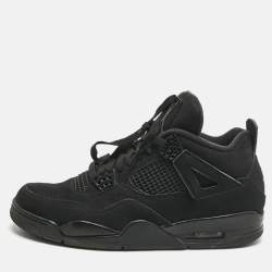 Pre Owned Air Jordans Black Nubuck Leather Jordan 4 Retro Black Cat Sneakers Size 45