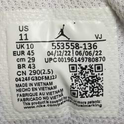 Pre Owned Air Jordans White Leather Jordan 1 Low Triple White Sneakers Size 45